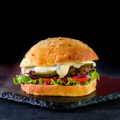 burger on a dark background
