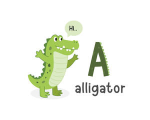 Vector illustration of alphabet letter A and alligator