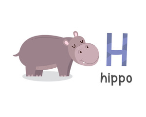 Vector illustration of alphabet letter H and hippo