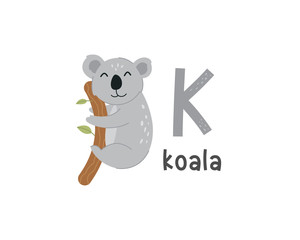 Vector illustration of alphabet letter K and koala