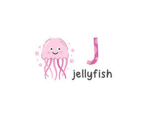Vector illustration of alphabet letter J and jellyfish