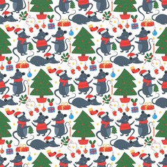 Christmas mouse seamless pattern winter vector.