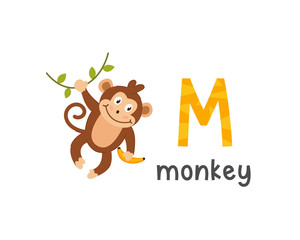 Vector illustration of alphabet letter M and monkey