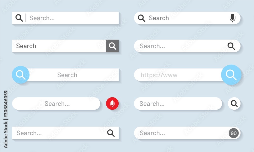 Poster search bar concept design template. navigation form set for ui and web site.