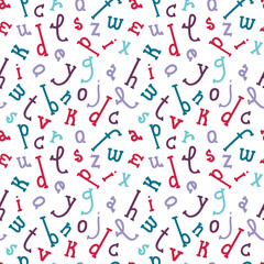 Alphabet. Seamless pattern with letters. Vector illustration. Hand drawn background for design and decoration textile, covers, package, wrapping paper.