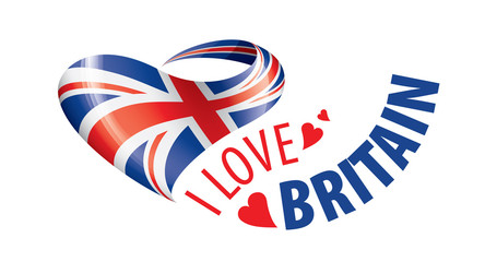 The national flag of the Britain and the inscription I love Britain. Vector illustration