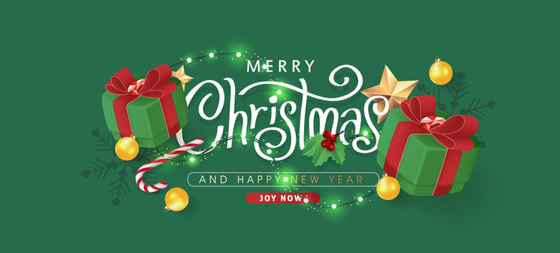 Christmas Decorative Border made of Festive Elements Background .Merry Christmas vector text Calligraphic Lettering Vector illustration.