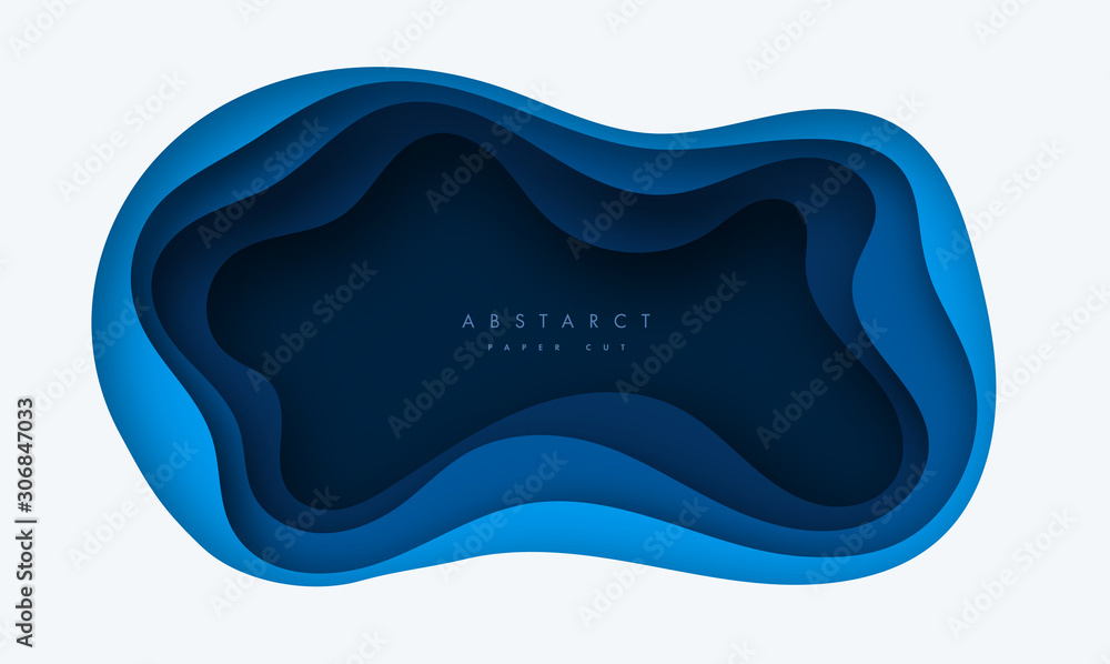 Poster vector background with deep blue color paper cut shapes. 3d abstract paper art style, design layout 