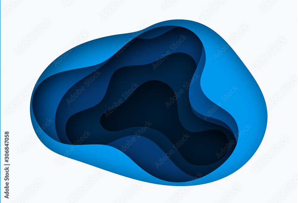 Poster vector background with deep blue color paper cut shapes. 3d abstract paper art style, design layout 