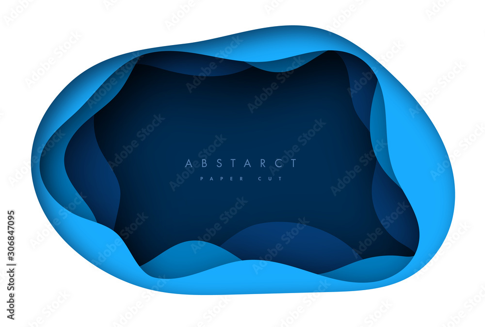 Poster vector background with deep blue color paper cut shapes. 3d abstract paper art style, design layout 