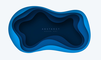 Vector background with deep blue color paper cut shapes. 3D abstract paper art style, design layout for business presentations, flyers, posters, prints, decoration, cards, brochure cover