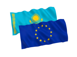 Flags of Kazakhstan and European Union on a white background