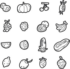 The doodle fruit icon set.