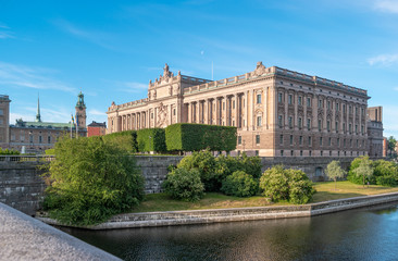 Fototapeta premium The facade of Parliament House in Stockholm in the morning at summer day. The cityscape of swedish capital.