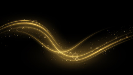 Golden beam of shining waves with sparks background