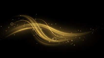 Golden shining waves with sparks background