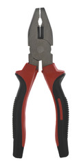 Pliers with red handles isolated on a white background.