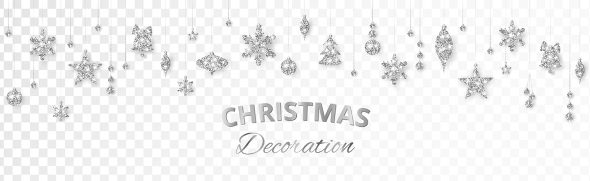 Vector Christmas decoration. Silver ornaments on white background.