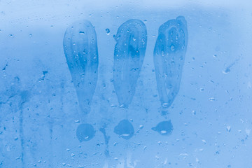 The three exclamation marks or exclamation points picture or figure on the blue evening or morning...