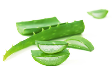 Fresh green aloe vera leaves isolated on white