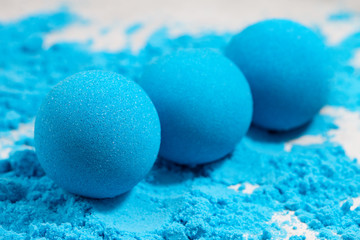 Blue bath bombs on dry mixture