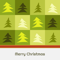 Obraz premium Merry Christmas Abstract Card With Green Squares And Trees