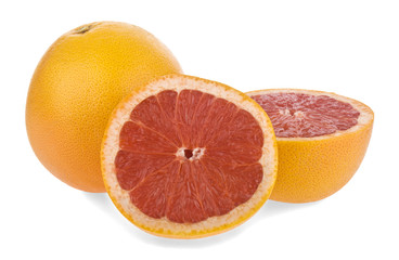 Sliced orange grapefruit Isolated on a white background.