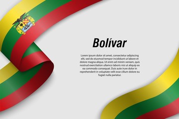 Waving ribbon or banner with flag Department of Colombia