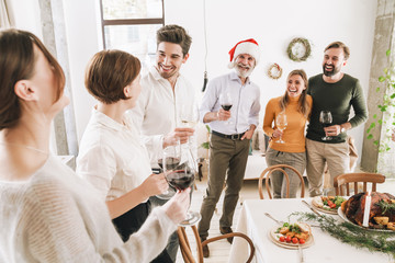 Happy big family celebrating Christmas together at home