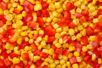 a mixture of vegetables paprika, corn, top view