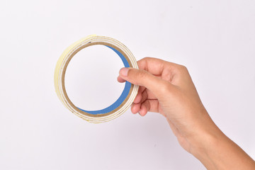 Double tape in hand on white background 