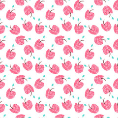Seamless pattern of a red apples on a white background. Children's drawing style. Design for fabric, wallpaper, baby room, packaging, paper, print. Color design.