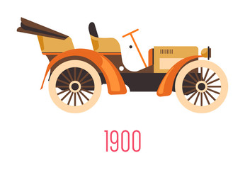 Retro car with open top, vintage vehicle of 1900, isolated icon