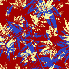 Seamless pattern with stamp leaves. Endless texture for nature design.