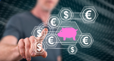 Man touching a saving money concept