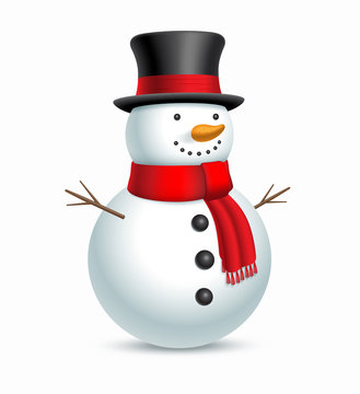Christmas snowman with hat and scarf. Vector
