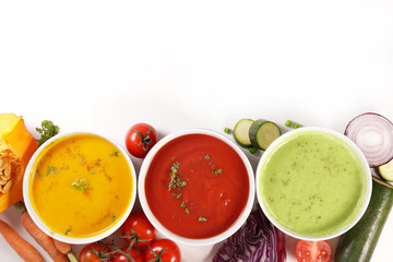 vegetable soup and ingredient isolated on white background