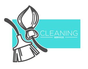 Brush and broomstick, cleaning service company isolated icon