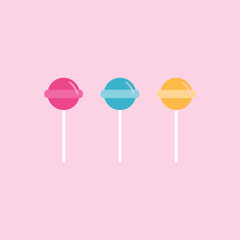 Colorful Set of Lollipops Isolated on pink. Vector Low Poly Illustration.