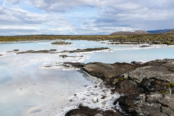 Fototapeta na wymiar Geothermal power station at Blue lagoon Iceland. Popular tourist attraction. Very serene landscape