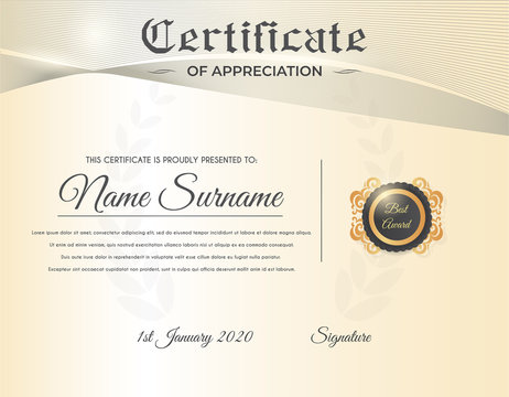 Certificate template with luxury and modern pattern suitable for diploma, conference, and honour. Vector illustration image