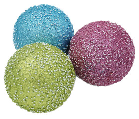 Christmas and new year decorative balls of green, purple and blue color.