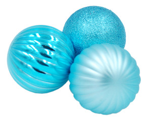 Christmas and new year decorative balls of blue shiny color.