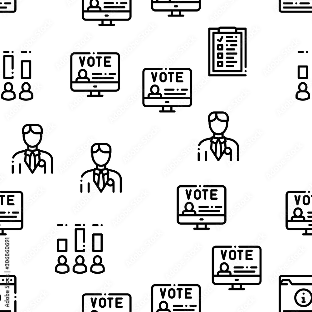 Poster voting and election seamless pattern vector thin line. illustrations