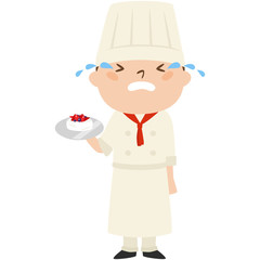 職種のイラスト。男性のパティシエ。涙を流して、泣いている男性。