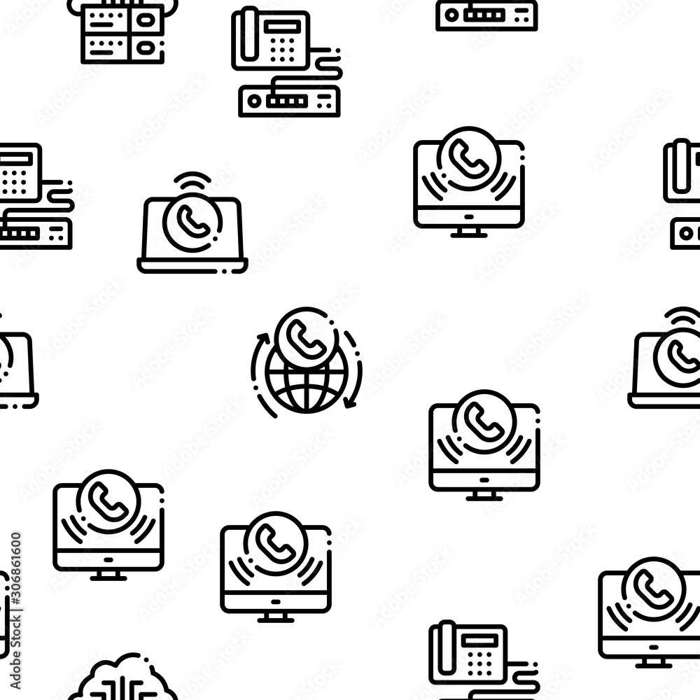 Poster voip calling system seamless pattern vector thin line. illustrations