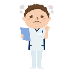 職種のイラスト。男性の看護師。怒っている男性。