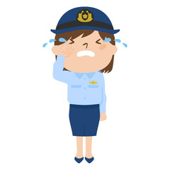 職種のイラスト。女性の警察官。涙を流して、泣いている女性。