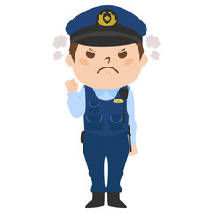 職種のイラスト。男性の警察官。怒っている男性。