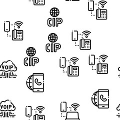 Voip Calling System Seamless Pattern Vector Thin Line. Illustrations